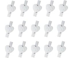 Houten Wasknijpers - Kleine Klemmen - Decoreren Knutselen - Zilveren Hart Design - 50 Stuks - Houtkleur