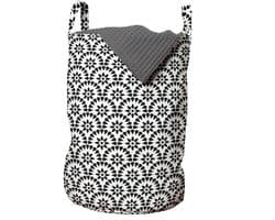 ABAKUHAUS abstracte waszak, monotone ronde lakens, wasmand met handgrepen, trekkoordsluiting voor wasserettes, antracietgrijs en wit
