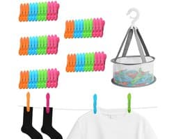 Dailygoods- Wasknijpers 60 Stuks - Wasknijpermandje - Winddichte Wasknijpers - Ademend Speldje - Antisliphandvatten - Roestvrijstalen Veerveren - Waslijnclips