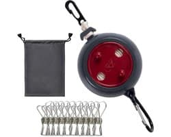 Verstelbare 32FT Reiswaslijn voor Camping en Thuis, Inclusief 20 Winddichte Wasknijpers en 10 Extra Accessoires voor Binnen en Buiten Gebruik