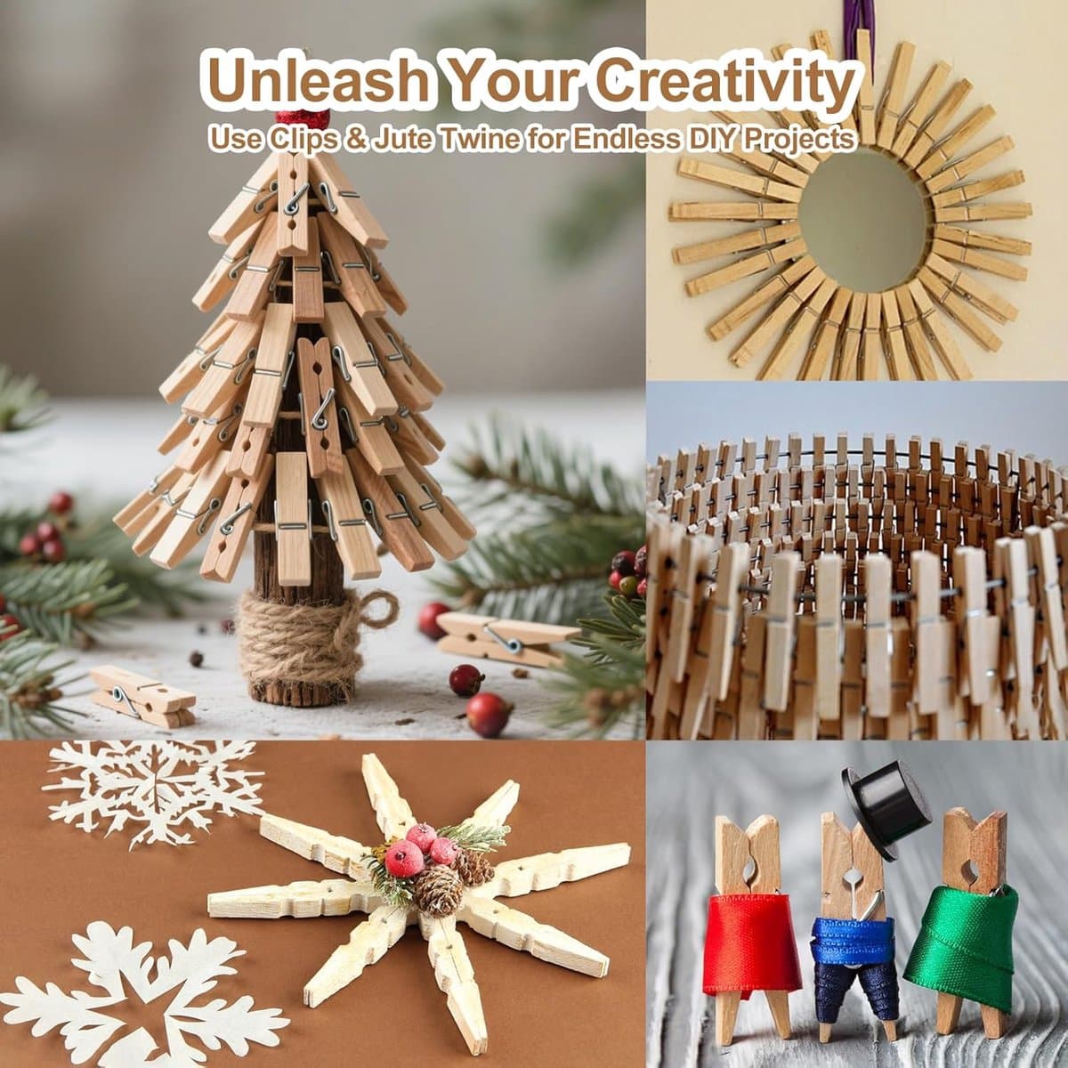 Houten knijpers - Mini wasknijpers - Decoratie ophangen - Natuurlijk hout - 200 stuks - Naturel — afbeelding 1