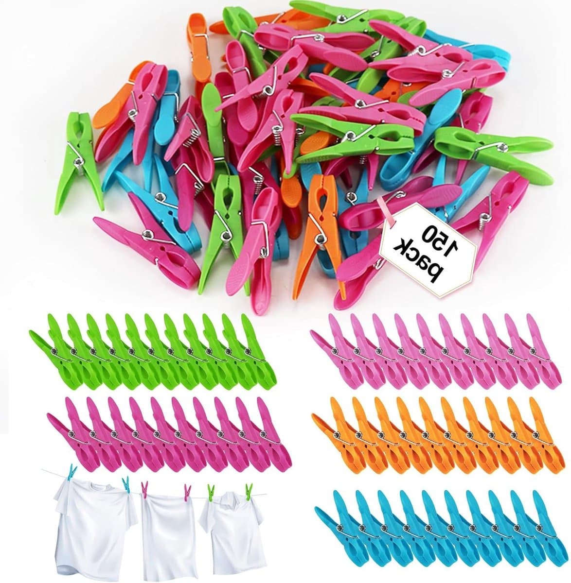 150 Stuks Wasknijpers Antislip, Vuilafstotend en Windbestendig voor Kleding Hangers en Racks — afbeelding 1