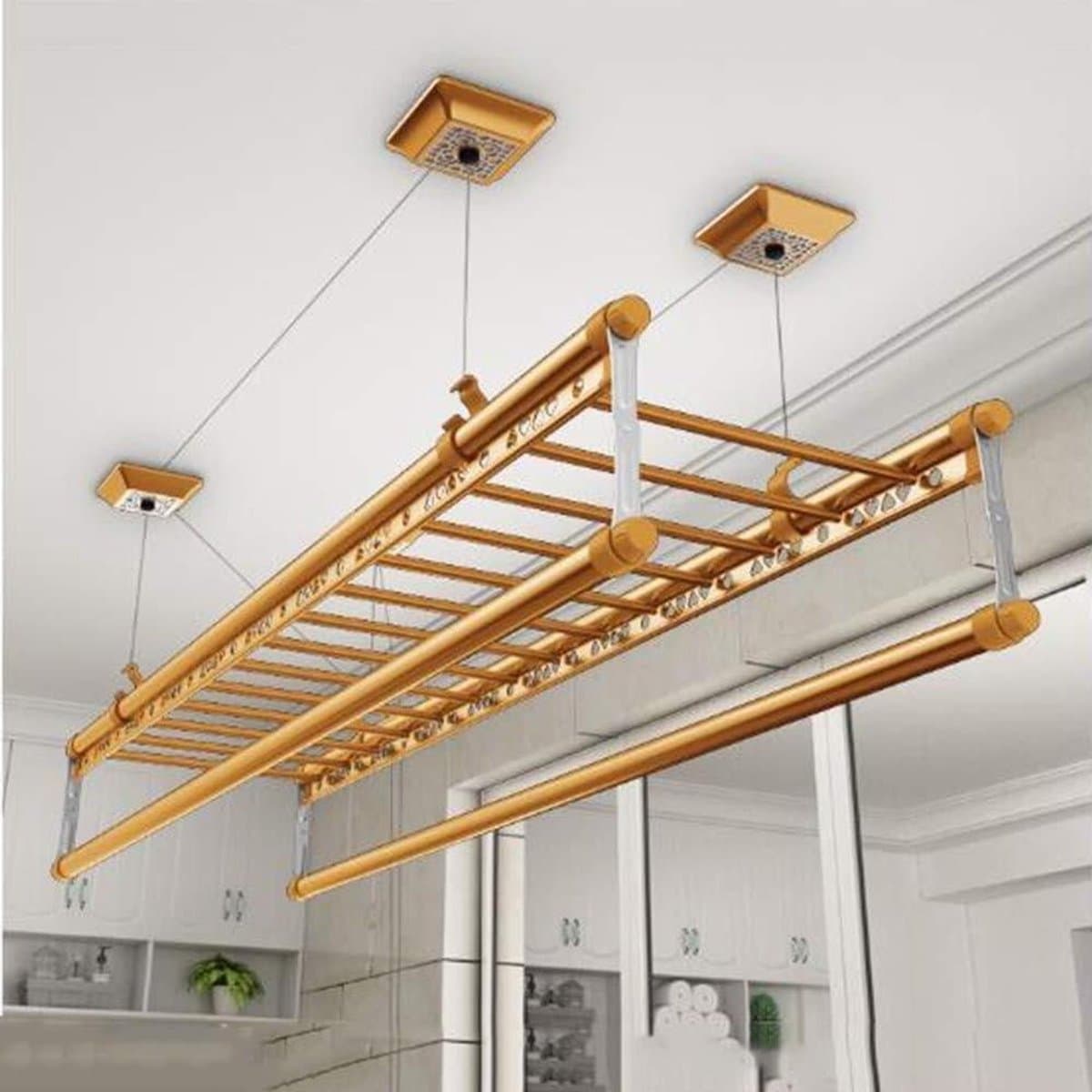 Plafond Droger - Kledinglift Droogrek - Ruimte Besparen - 4 Stangen Ontwerp - 150 cm Lengte - Aluminiumkleur — afbeelding 1