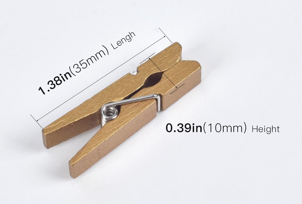iKammo 50 stuks hout gouden wasknijpers mini houten gouden wasknijpers 3,5 cm gouden foto pin compatibele verpakking, foto opknoping, kunst en ambachten, foto display (goud, 3,5 x 0,7 cm) — afbeelding 1