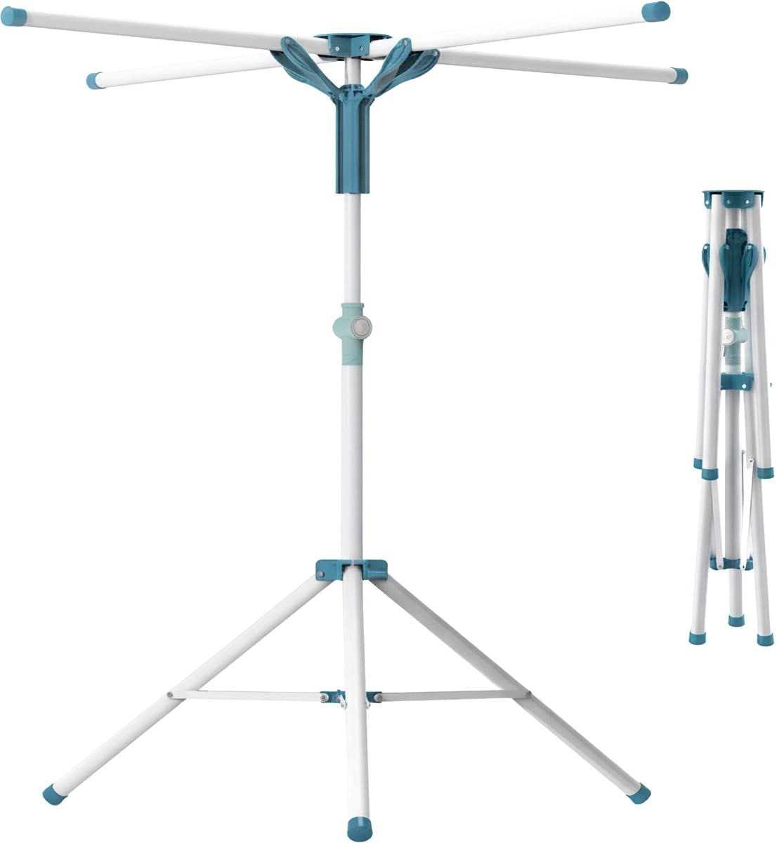 Droogrek inklapbaar - verstelbaar - 80-200 cm - voor kledinghangers - wit-blauw — afbeelding 1