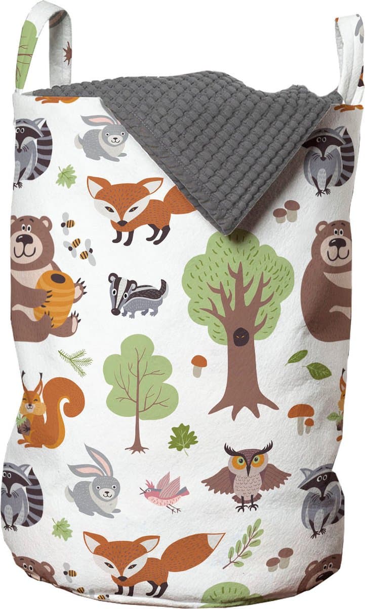 New Bed, Opbergmand Kinderkamer Bosdieren en Bomen, Wasmand met Dieren met Handvatten en Koordsluiting, Speelgoedmand kinderen - Speelgoedkist - Wasbox - 33 x 48 cm — afbeelding 1