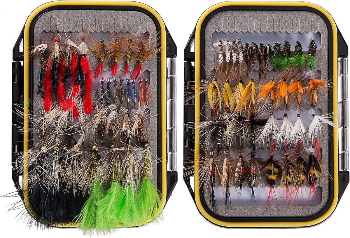 Vliegvissen Vliegen Set Vliegen Assortiment Forel Bass Vissen met Fly Box met Droge/Natte Vliegen, Nimfen, Streamers, Popper — afbeelding 1