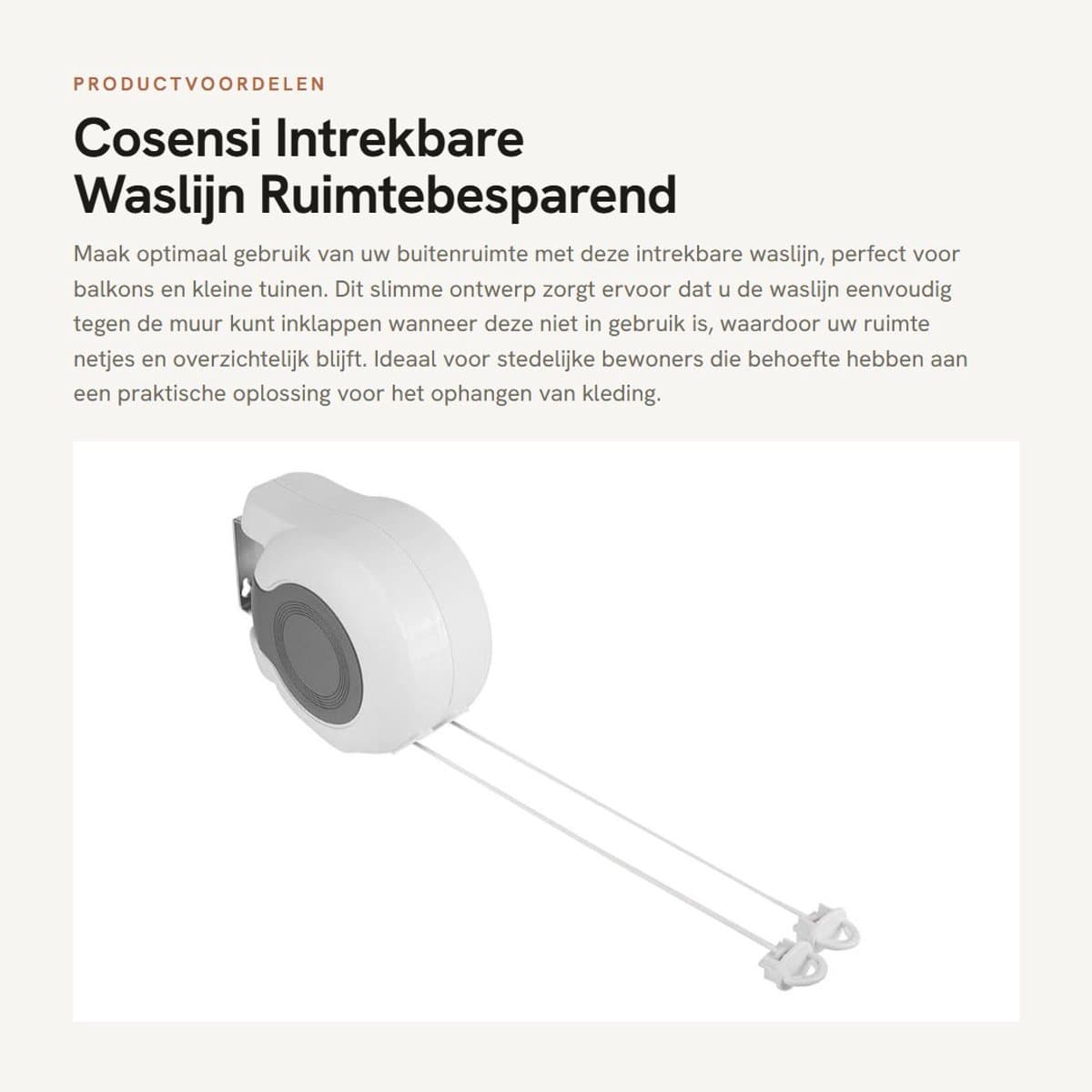 Dailygoods- Waslijn Uittrekbaar 13 Meter - Ruimtebesparend - Wandmontage - Draagbaar - Geschikt voor Balkon - Gemaakt van ABS/PVC - Kledinglijn — afbeelding 1