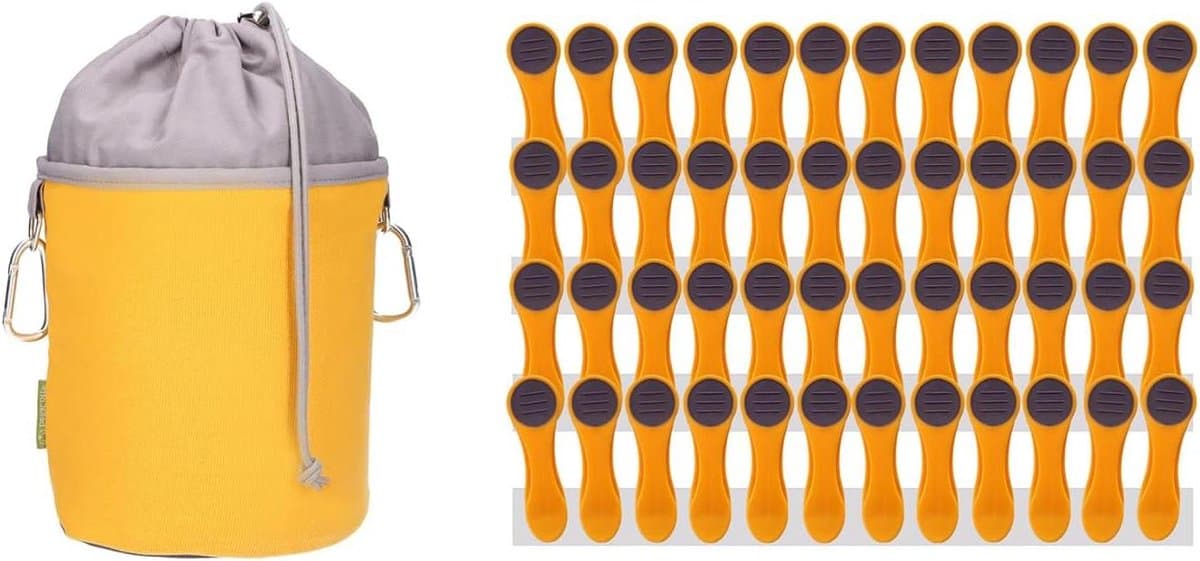 Wasknijpers met zak - Kledingklemmen set - Kleding drogen - Softgrip voorkomt afdrukken - 48 stuks - Geel — afbeelding 1