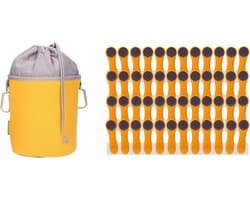 Wasknijpers met zak - Kledingklemmen set - Kleding drogen - Softgrip voorkomt afdrukken - 48 stuks - Geel