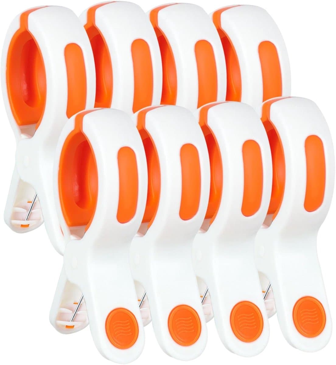 8 stuks grote handdoekklemmen voor strandstoelen, winddichte wasknijpers, strandhanddoekklemmen, stabiele handdoekclips voor ligstoelen, zwembad, stoel, ligbed, beddengoed, kleding (wit) — afbeelding 1