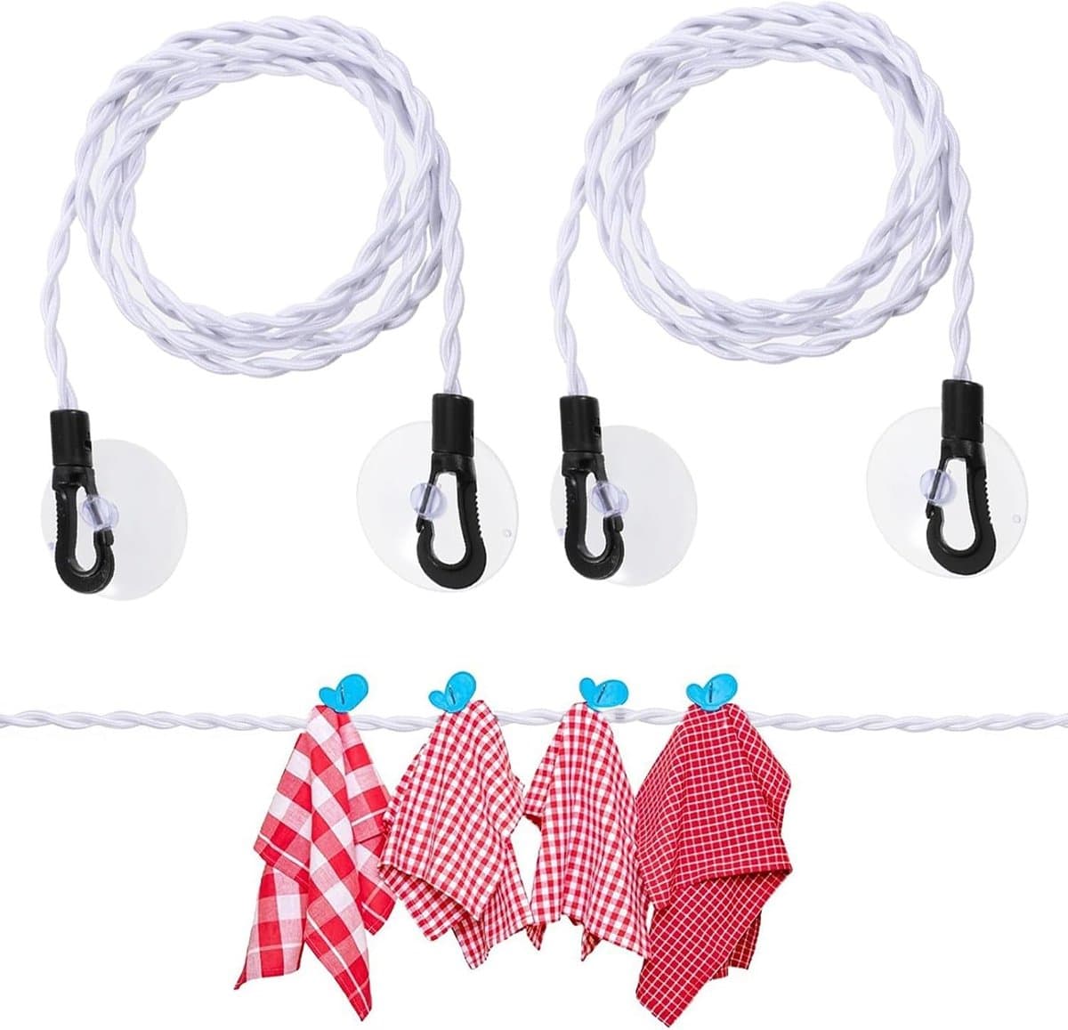 Thijox - Reiswaslijn 2 stuks, draagbare waslijn met haak en zuignap, campingaccessoires voor binnen en buiten, ideaal voor reizen, vakantie, outdoor, — afbeelding 1