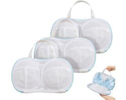 3 stuks - 20*34 cm - BH-waszakje - waszak - met kunststof steun - waszak van netstof - herbruikbare - ondergoed wasnet voor dames - BH-beschermer voor wasmachine - met rits - voor wasmachine - huishoudelijke artikelen - kledingbescherming - blauw