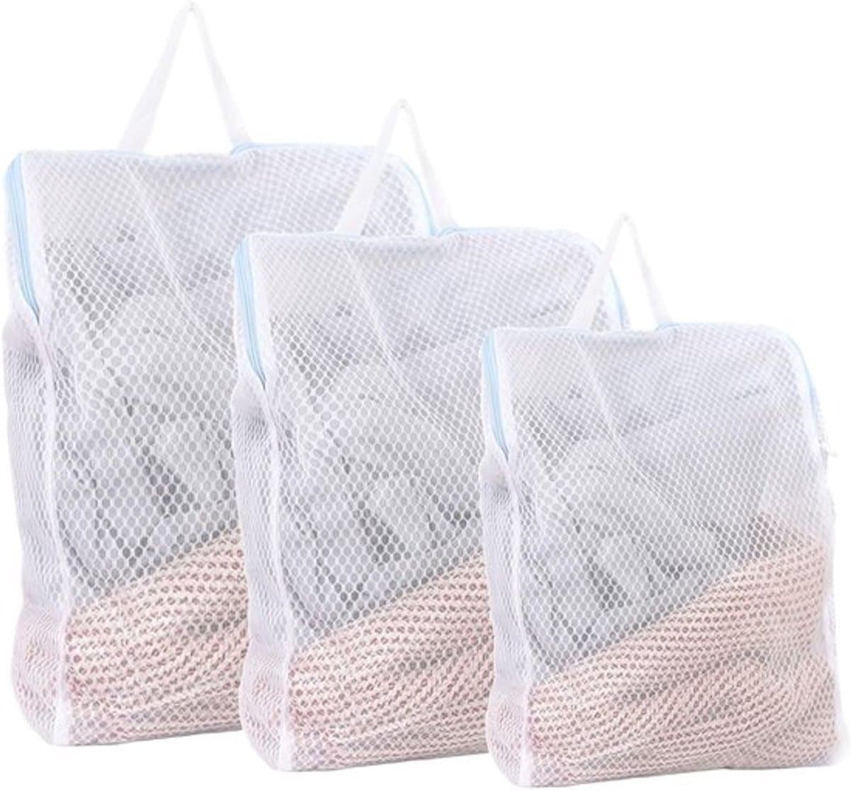 Set van 3 Herbruikbare Waszakken voor de Wasmachine met Handvatten, Ideaal voor Ondergoed, Truien en Sjaals - Blauwe Wasnetten voor Delicate Kleding — afbeelding 1
