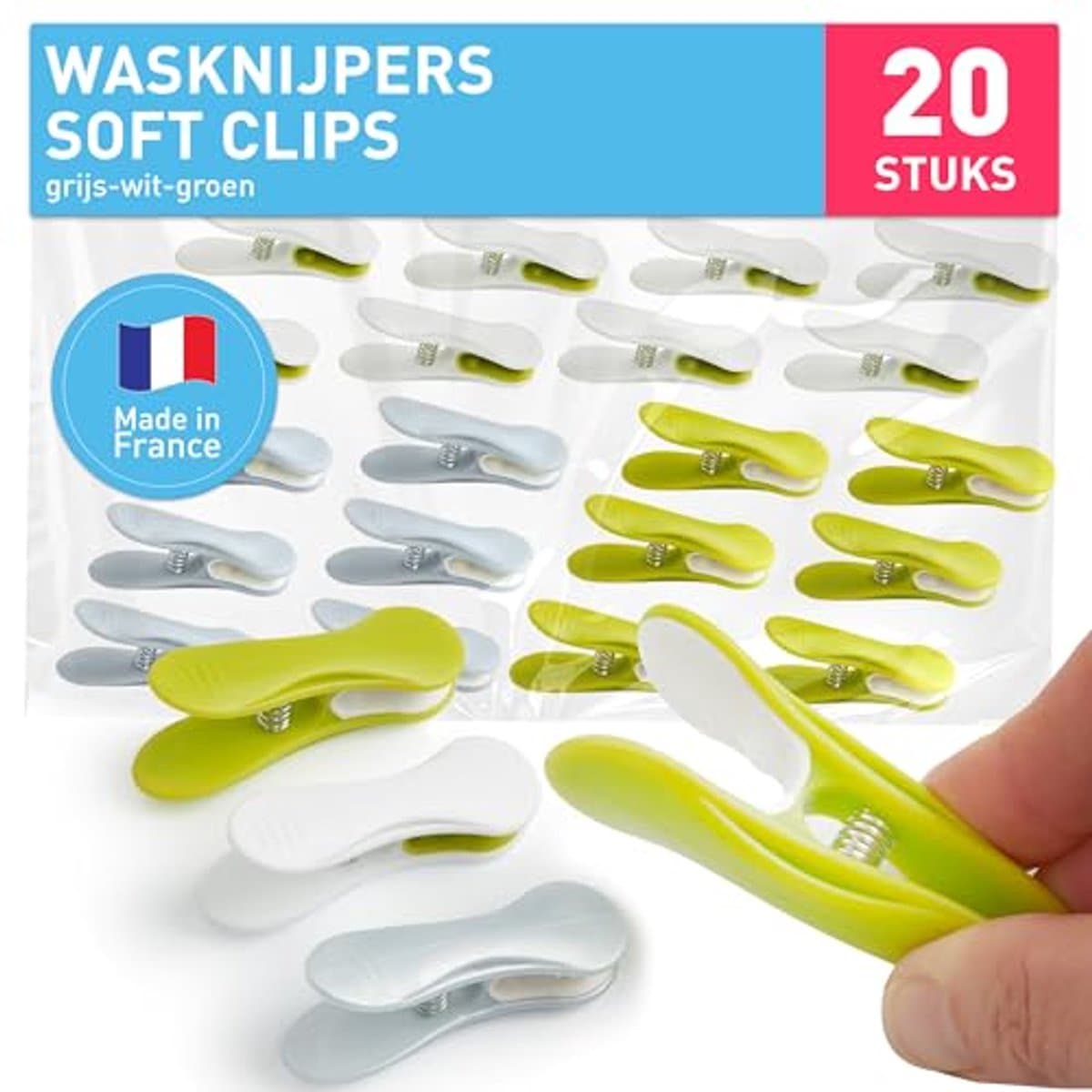 Wasknijpers Bloem - 20 Stuks in Grijs, Wit en Groen - Premium Kwaliteit voor Uw Huishouden — afbeelding 1