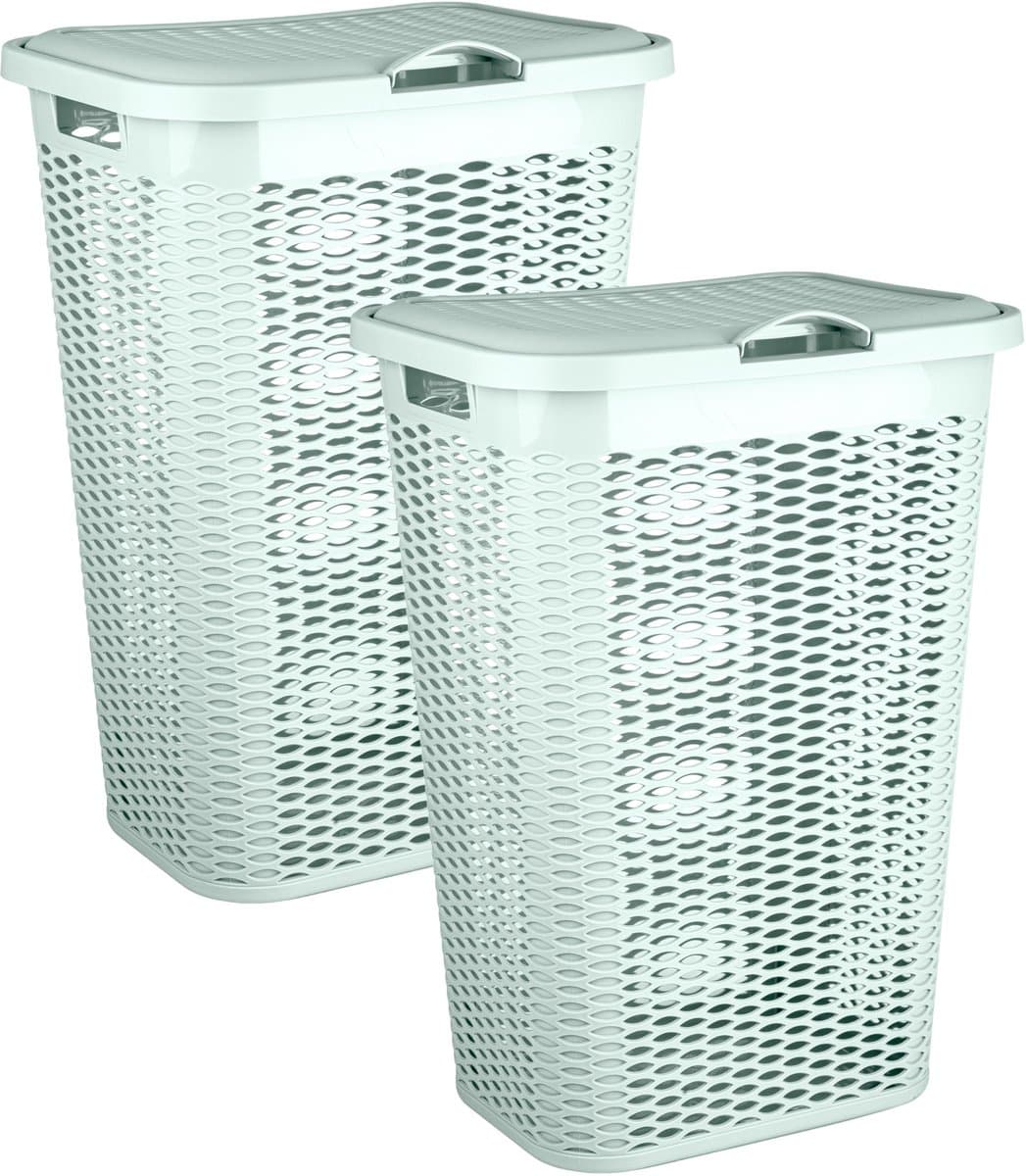 Plasticforte Wasmand Ventilation - 2x - met deksel - groen - kunststof - 51 liter - 43 x 35 x 61 cm - Badkamer - Wasgoed - Nieuw design - Zeer stevig — afbeelding 1
