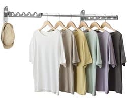 Droogrek voor Kleding Wandmontage - Ruimtebesparend Vouwrek incl. Intrekbare Staaf - Kleine Onzichtbare Opvouwbare Hanger voor Jas - Deurhangend en Opvouwbaar - Droogrek voor .