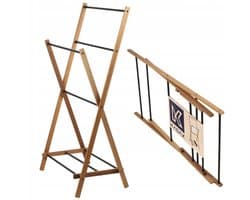 KADAX Handdoekhouder van hout, wasrek met droogoppervlak tot 3,5 m, inklapbare badhanddoekhouder, badkameraccessoire voor badkamer (volledig gemonteerd)