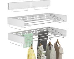Wandwasdroger uittrekbaar 80 cm - inklapbaar wasrek - ruimtebesparend compact wit. folding wall laundry rack