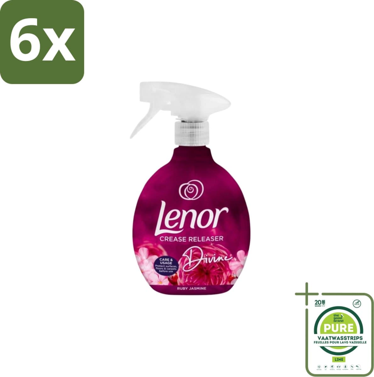 Lenor – Crease Releaser Spray – Divine Ruby Jasmine – Kreukverwijderaar & Textielverfrisser – 500 ml - Voordeelverpakking - 6 stuks - Kreukverwijderaar - Textielverfrisser — afbeelding 1
