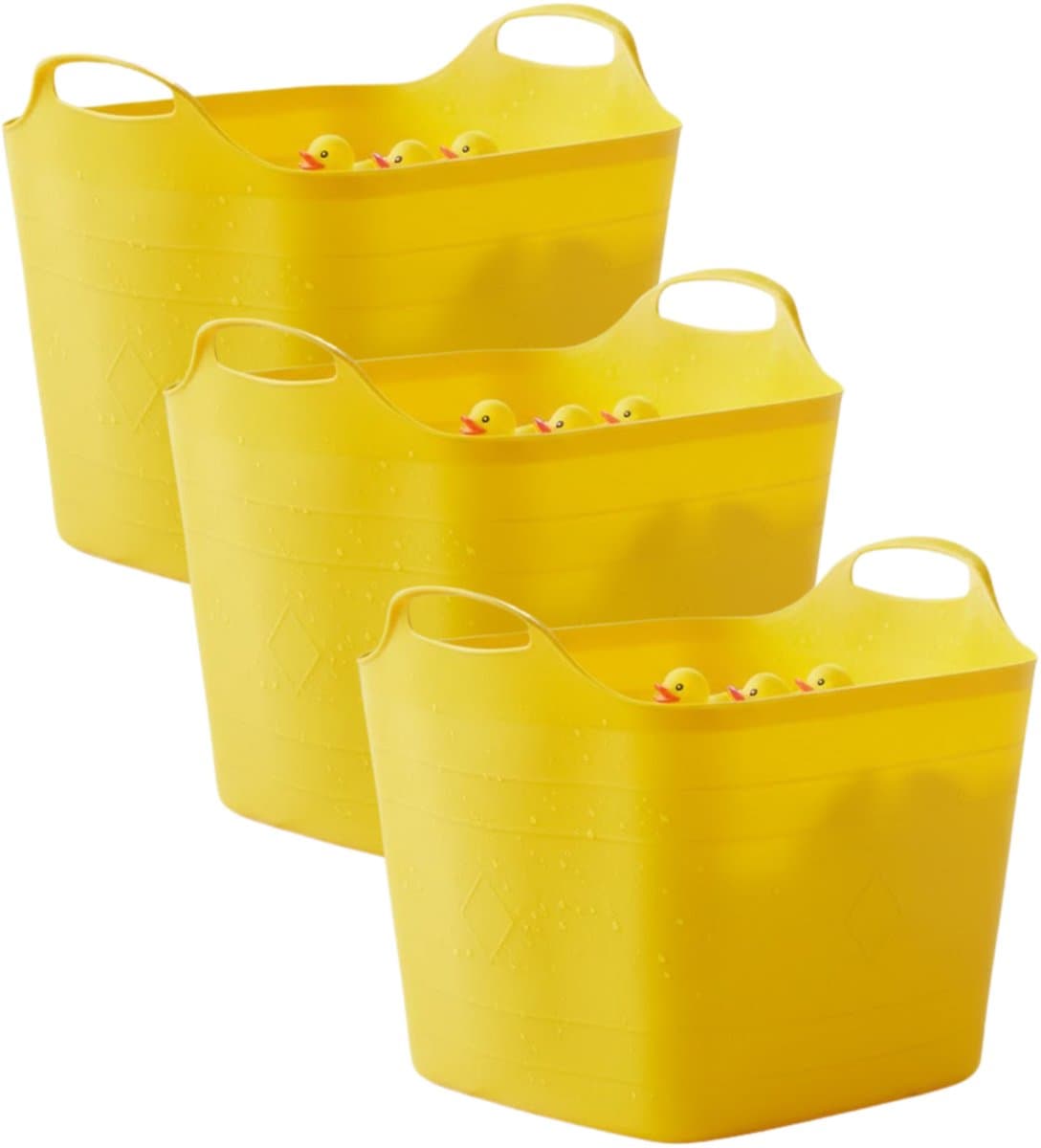Excellent houseware flexibele kuip / emmer - 3x - geel - 25 l - kunststof - 40 x 35 cm - met handvatten — afbeelding 1