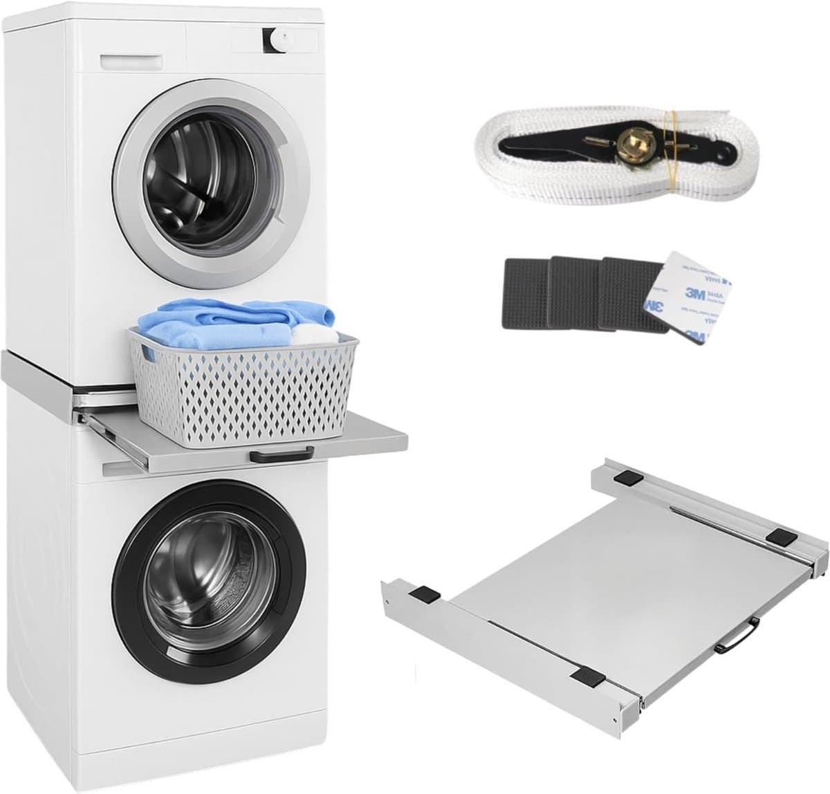 Universeel Verbindingframe voor Wasmachine en Drogen - Uittrekbare Handdoeksteun — afbeelding 1