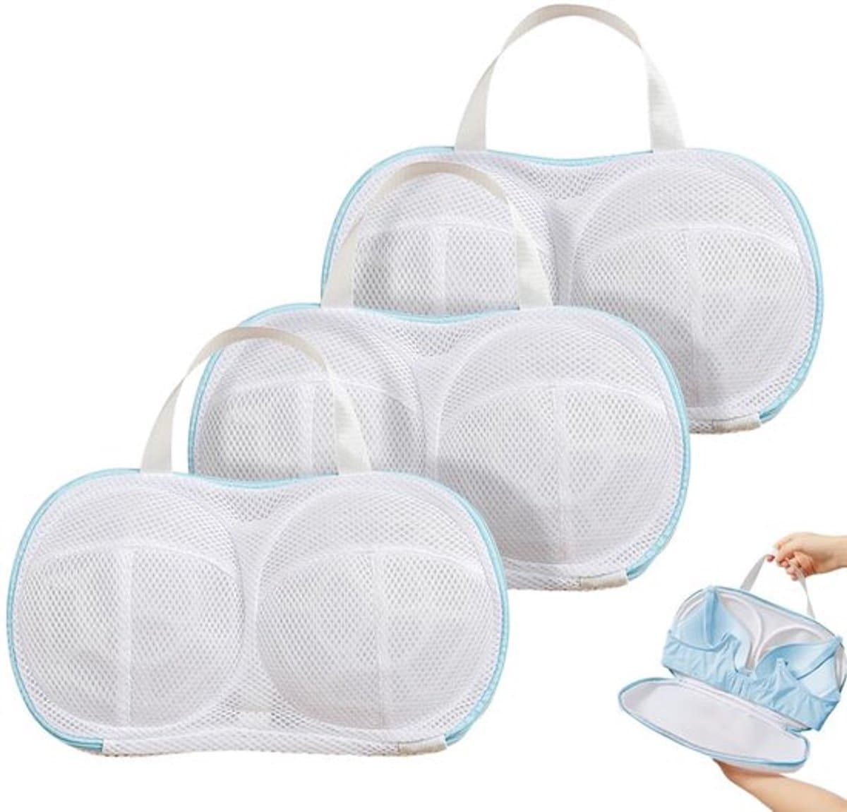 Set van 3 - Waszakken voor ondergoed - Waszakken voor bh's - Waszakken met plastic bh-houder - Herbruikbaar - Met ritssluiting - Geschikt voor de wasmachine - 20*34 cm — afbeelding 1