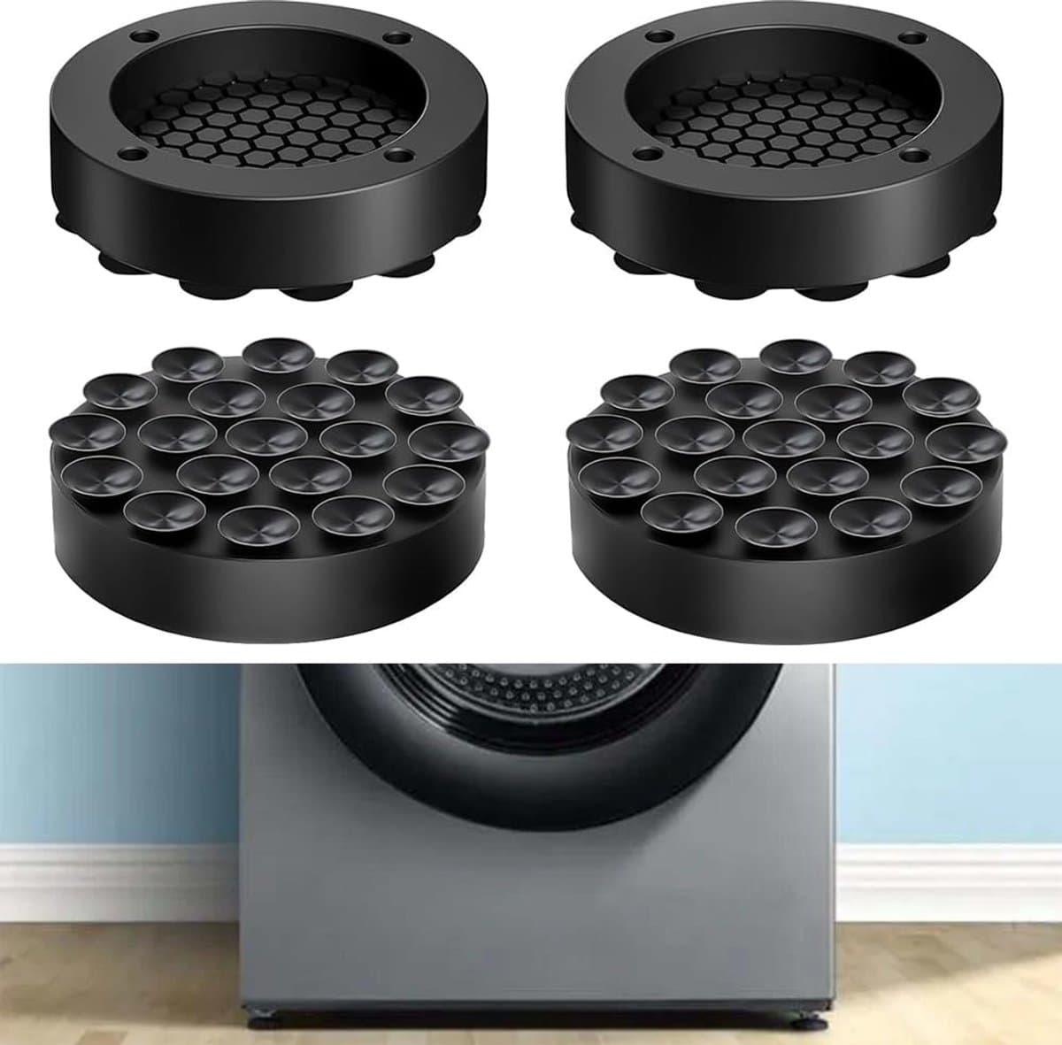 Trillingsdempers Wasmachine - Anti-vibratie Mat - Apparaten Dempen - Zelfnivellerend Zuignapontwerp - 4 stuks - Zwart — afbeelding 1