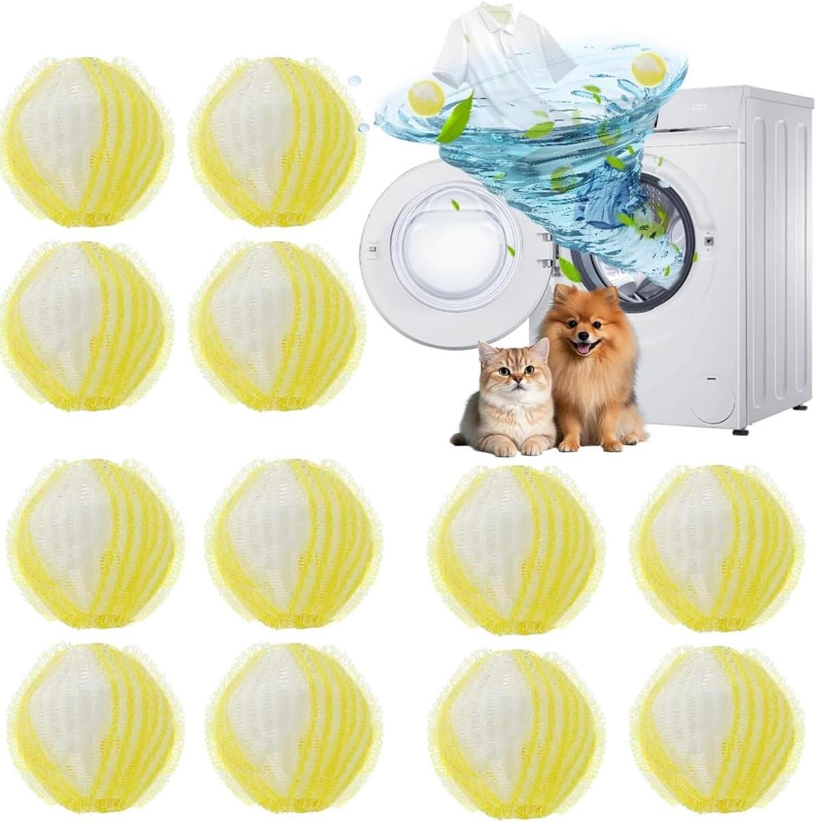 Anti-haren wasbal - Haarvanger wasmachine - Kleding reinigen - Herbruikbaar microvezel - 12 stuks - Geel — afbeelding 1