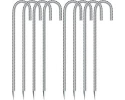 8 Stuks Grondankers 30 cm Lang met J-Haak voor Tent, Tuin, Trampoline en Campinggebruik