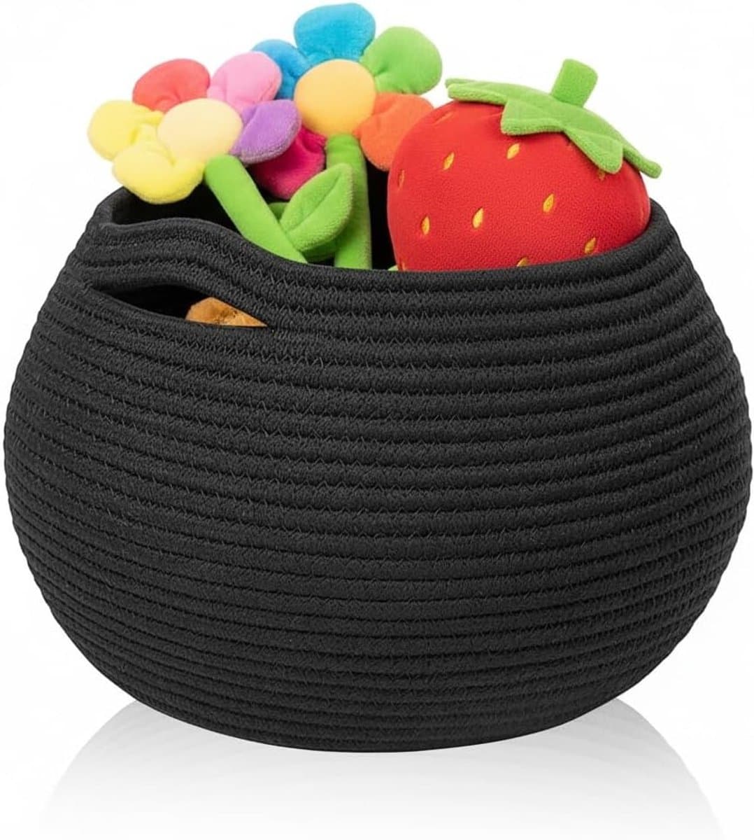 Kleine Wasmand, Opbergmand Gevlochten, Zwarte Wasmand, 25 x 21 cm, Rond, Vouwbaar, Multifunctionele Opbergoplossing voor Wasgoed, Handdoeken en Toiletpapier — afbeelding 1