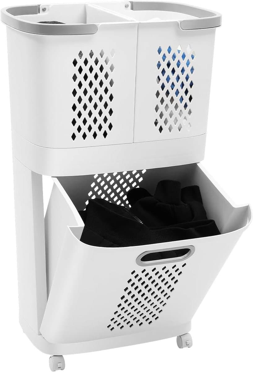 Wasmand met wielen - Sorteren opbergen - Kleding organiseren - Drie uittrekbare manden - 44 x 31 x 74 cm — afbeelding 1