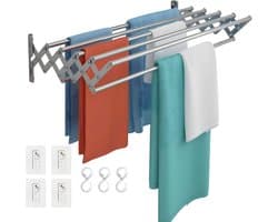 AHD® Wanddroogrek - Wanddroogrek Inklapbaar - Droogrek Muur - Wanddroogmolen - Zilverwit - 10cm x 18cm x 80cm