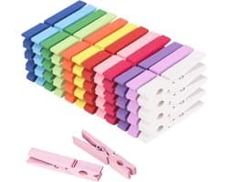 Houten Kledingknijpers - Kleurrijke Clips - Ambachten en Decoratie - Sterke Berkenhouten Grip - 50 Stuks - Gekleurd