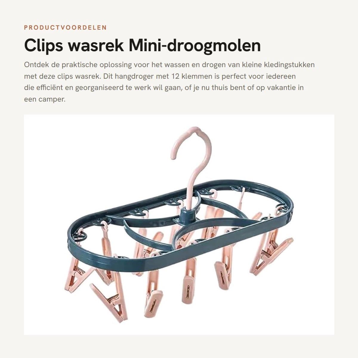 Dailygoods- Wasrek Inklapbaar - Droogmolen met 12 Klemmen - Ruimtebesparend - Multifunctioneel - Geschikt voor Binnen/Buiten - Afmetingen 31 x 13 Inch — afbeelding 1