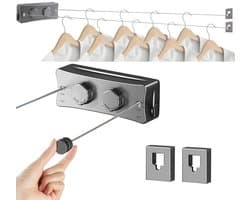 Dailygoods- Waslijn Uittrekbaar 17Ft - Wandmontage - Roestvrij Staal - Ruimtebesparend - Intrekbaar - Premium Materiaal - Drooglijn