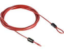 Veiligheidsstaalkabel – 2,5 mm x 2 m gecoate staalkabel voor bagagesloten (met dubbele lus, rood)