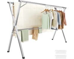 LUMÈ STORE Droogrek Inklapbaar – Uitschuifbaar Wasrek 133-200 cm – Staand Kledingrek – RVS Metaal – 50 kg Draagvermogen - Zilver