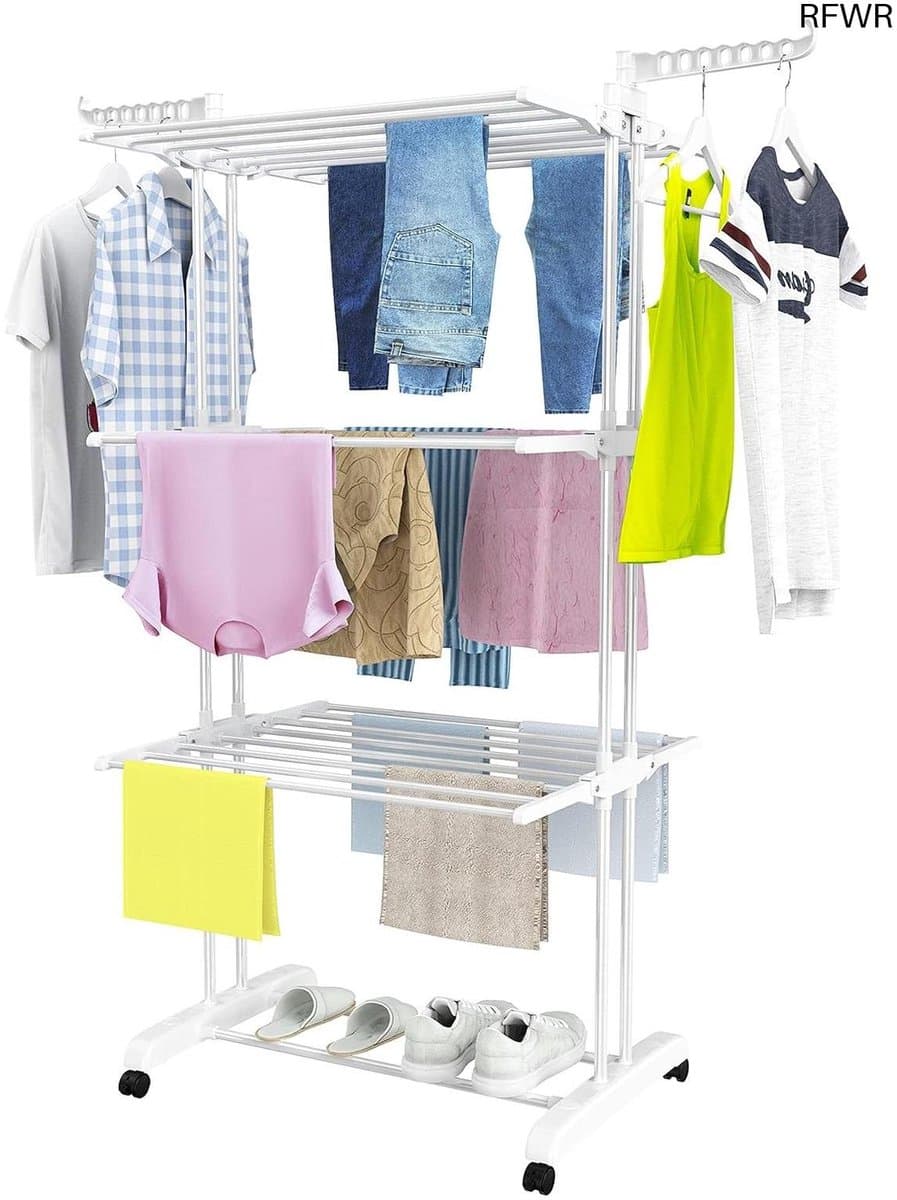 RFWR® Droogrek met wieltjes - 4-laags toren-droogrek met inklapbare vleugels en zijvleugels — afbeelding 1