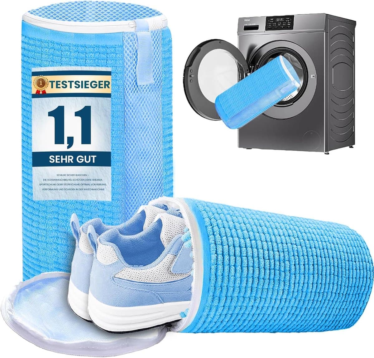 Waszakken voor wasmachines, schoenwaszakken, schoenentas voor wasmachines, herbruikbare schoenwaszakken, kleurvaste schoenwaszak (blauw, XL) — afbeelding 1