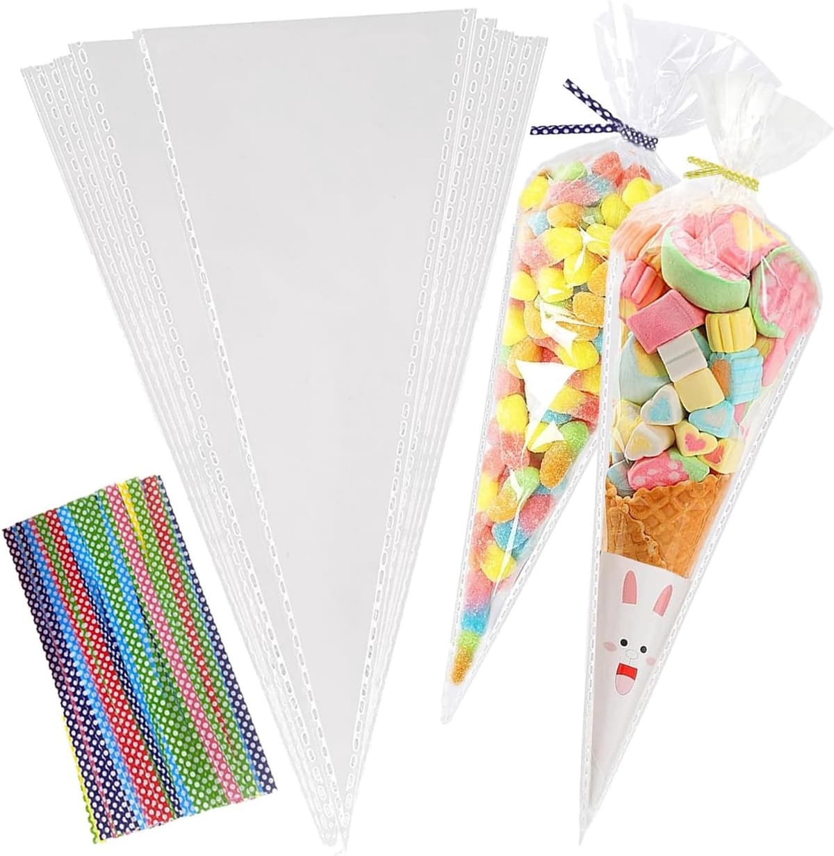 Snoepzakken - Transparant - 16 x 30 cm - Voedselveilige Cellofaan Kegelzakken - Voor Feesten en Snacks — afbeelding 1