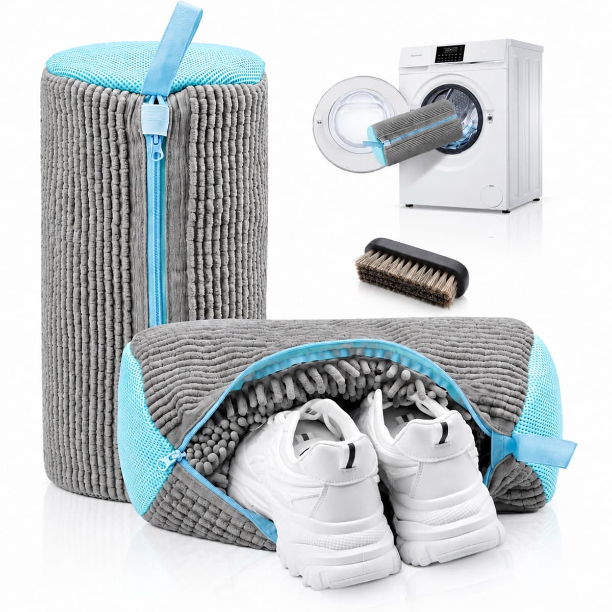 2-in-1 Schoenwaszak & Koffer Organizer – Set van 2 – Met Schoenborstel – Microvezel Waszak voor Reis, Camping en Wasmachine – Herbruikbaar — afbeelding 1