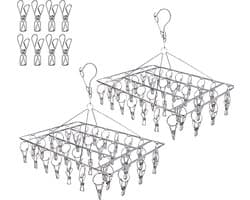 Goodivery ® 2 stuks roestvrijstalen sokken-drogers, wasrek, draaihaak, winddicht, kleerhangers voor sokken, ondergoed, beha's, babykleding, handschoenen (met 8 reserveclips)