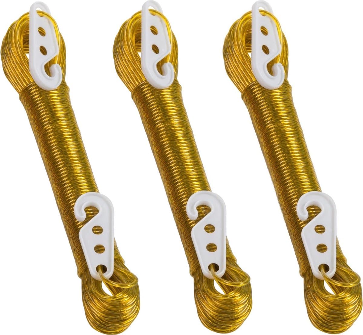 Lifetime Clean Waslijn - 3x - 20 meter - PVC - goudgeel - drooglijn / waslijndraad - wasgoed ophangen - met 2 haakjes — afbeelding 1