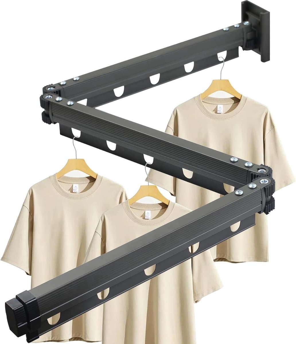 Opvouwbaar droogrek voor kleding - wandmontage - 126 cm - donkergrijs - aluminium — afbeelding 1