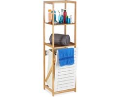 badkamerrek met wasmand - 130 x 37 x 33 cm - 3 vakken - vrijstaand - smal - natuur — afbeelding 1