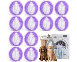 Harenvanger voor de wasmachine, 12 stuks, hergebruikbare harenvanger voor de wasmachine, harenvanger voor kleding, wasgoed en beddengoed (12 stuks, paars en wit)