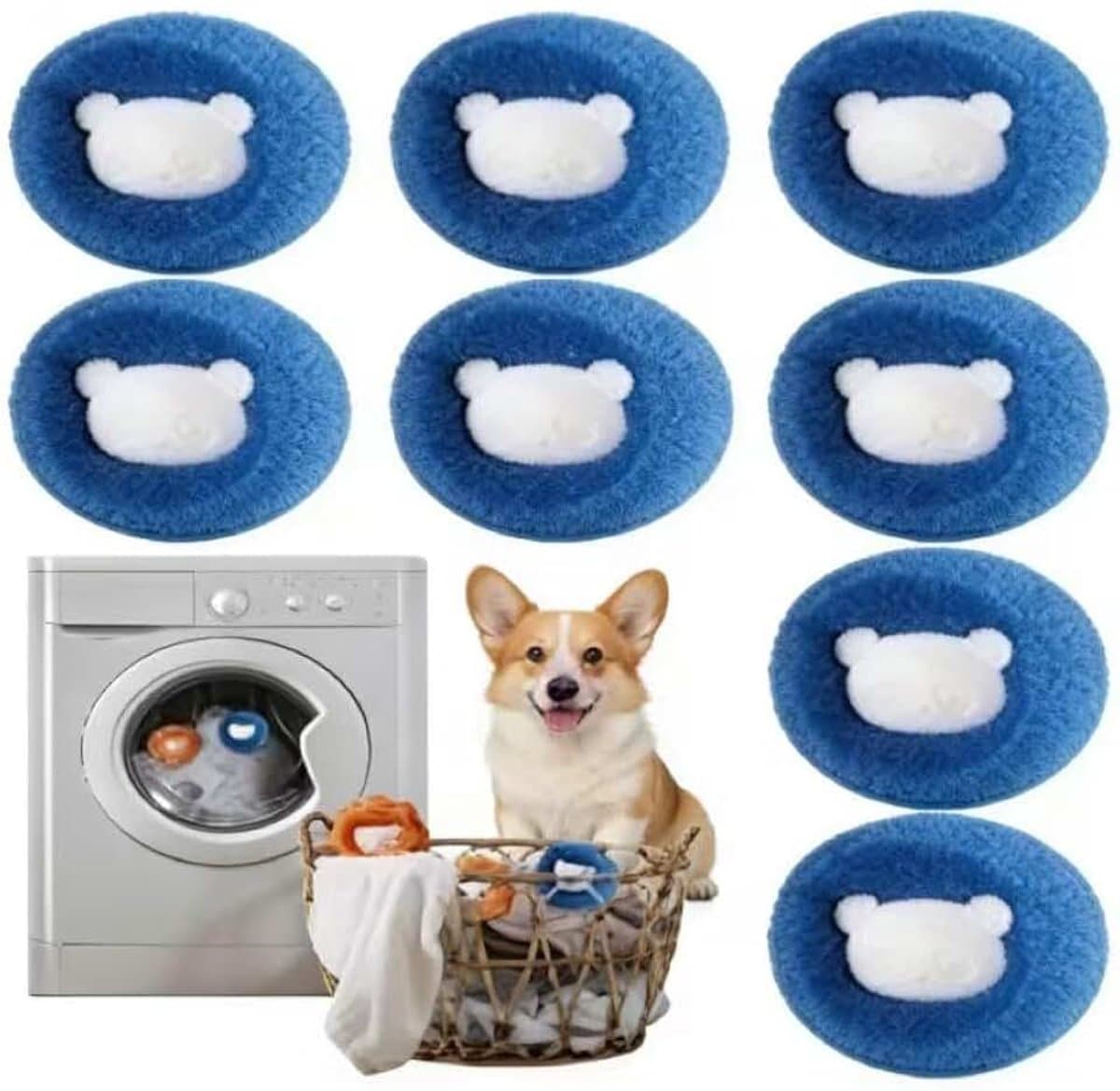 8 stuks dierenhaarverwijderaar, wasmachine, pluisverwijderaar, anti-wikkeling wasballen, verwijdert dierenharen en pluisjes, herbruikbare pluisballen (blauw) — afbeelding 1