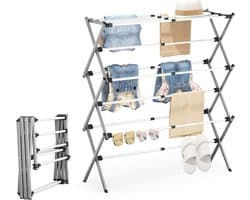 Droogrek Klein - Wasrek Toren - Kleding Drogen - Inklapbaar Ontwerp - 3 Niveaus - Grijs