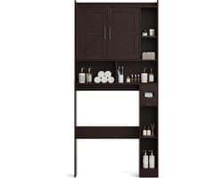 Wasmachinekast met deuren - Opbergkast badkamer - Ruimte organiseren - Verstelbare planken - 70x90 cm ruimte - Donkerbruin
